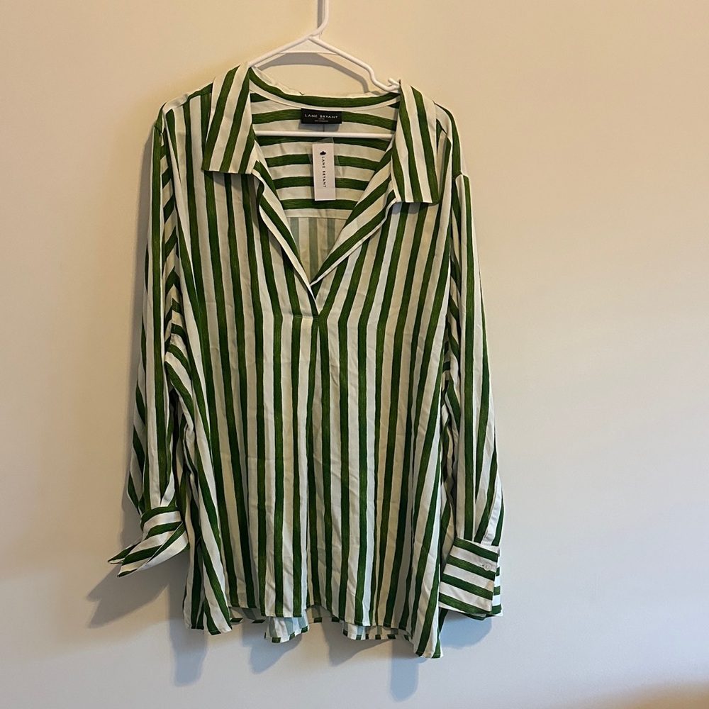 Lane Bryant Green and white Striped Top
